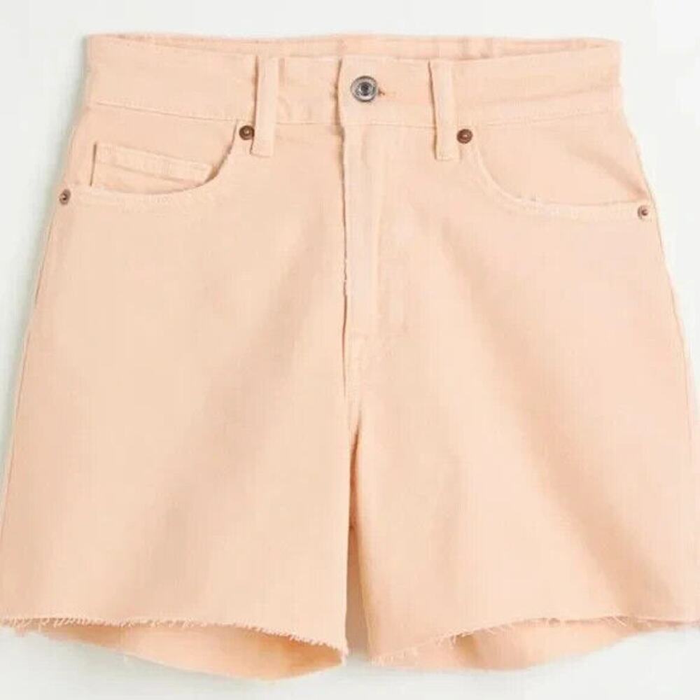 H&M High Waist Denim Shorts Sz 4 Light Orange (Apricot) Jean Short Raw Hem New